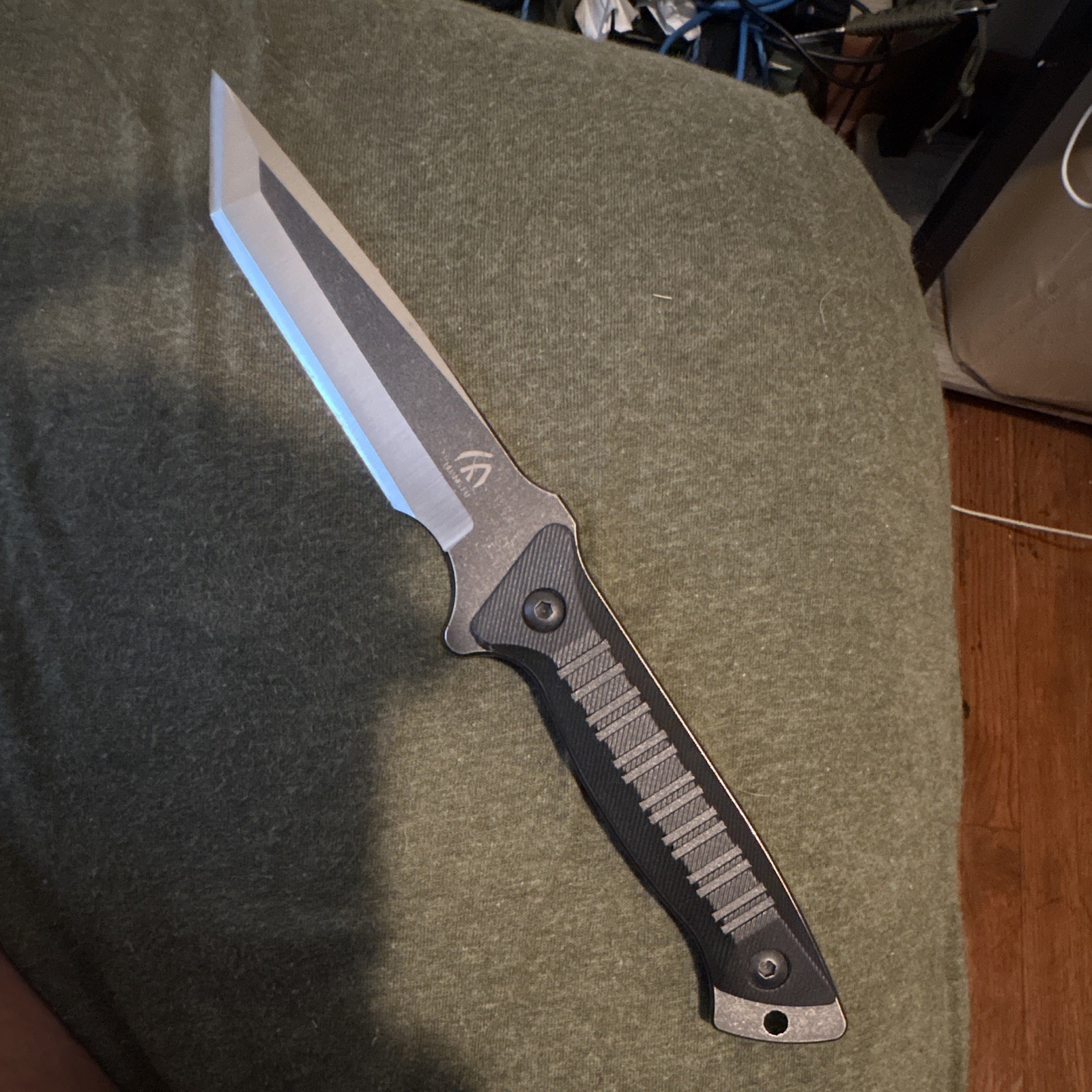 Huang Fu Tactical Combat Fixed Blade Tanto Knife Gray SS Full Tang w/ Sheath Huang Fu Tactical Combat Fixed Blade Tanto Knife Gray SS Full Tang w/ Sheath