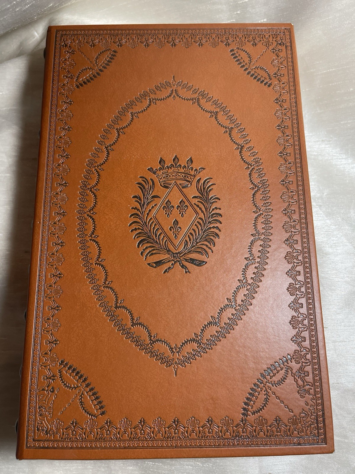 Antique Style Fleur de Lis Faux Leather Book Box Secret Stash Safe 10x7 MCM