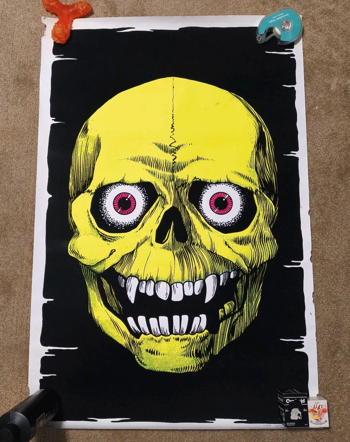 Vintage 1976 Skull Black Light 926 Poster Funky Enterprise 23 X 35