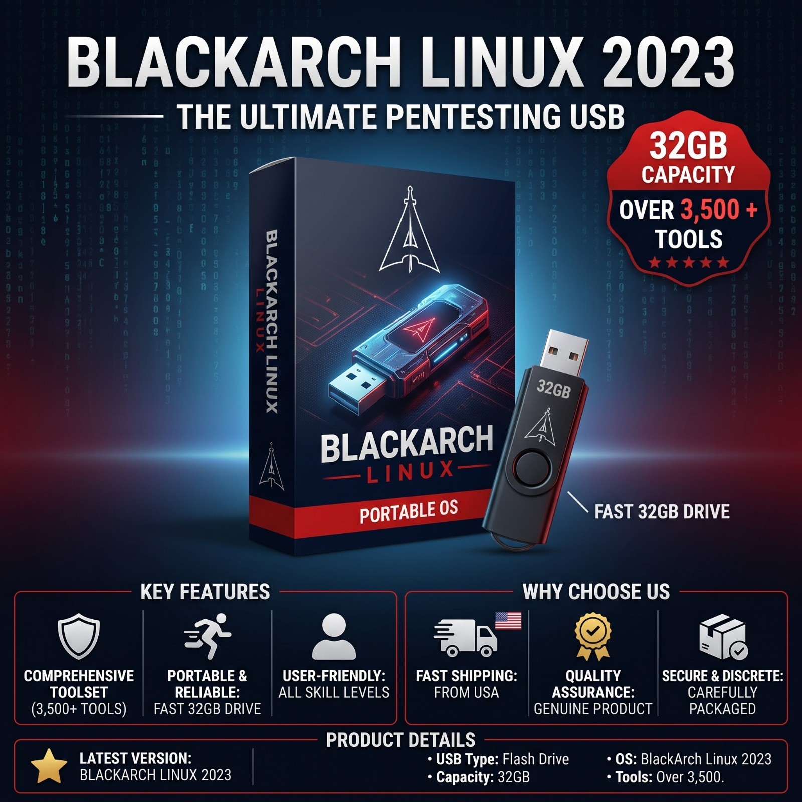 BlackArch Linux 2023 USB | 32GB Flash Drive | 3500+ Security Tools | Bootable OS BlackArch Linux 2023 USB | 32GB Flash Drive | 3500+ Security Tools | Bootable OS