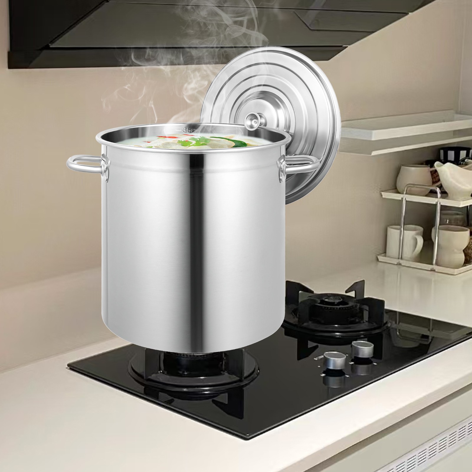 35L Large Stock Pot Restaurant Kitchen Soup Big Cooking with Lid Stainless Steel