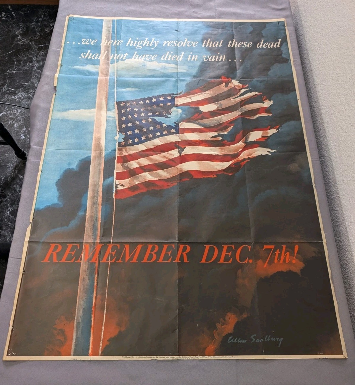 Remember Dec 7th Original WWll 1942 Vintage Pearl Harbor Poster 28 X 40 Large Remember Dec 7th Original WWll 1942 Vintage Pearl Harbor Poster 28 X 40 Large