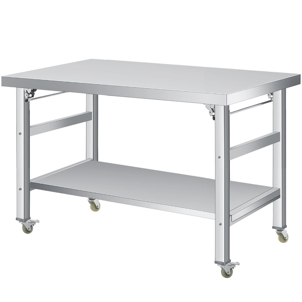 Commercial NSF 48x24in Stainless Folding Prep Table Undershelf Casters Rustproof
