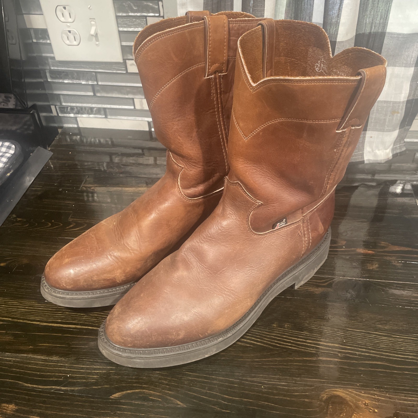 Justin Mens Size 13 D Conductor Soft Toe Brown Leather Cowboy Work USA Made 
