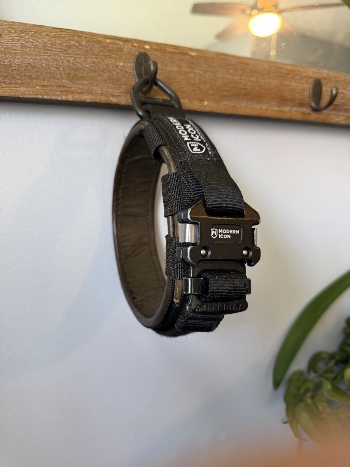 Modern Icon Leather Wrapped Rigid Tactical K9 Dog Collar Small ISC Do Not Pet