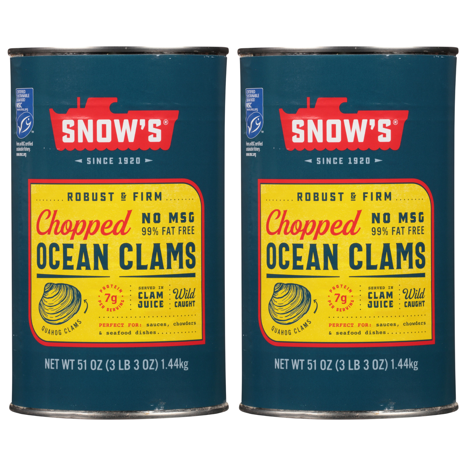 Snow's Wild Caught Chopped Ocean Clams 51 oz Can 2-Pack Snow's Wild Caught Chopped Ocean Clams 51 oz Can 2-Pack