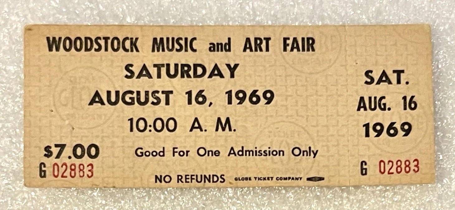 🔥Ultra Rare 1969 Woodstock Music Festival $7.00 Ticket 08/16/69 Black Letters💎 🔥Ultra Rare 1969 Woodstock Music Festival $7.00 Ticket 08/16/69 Black Letters💎