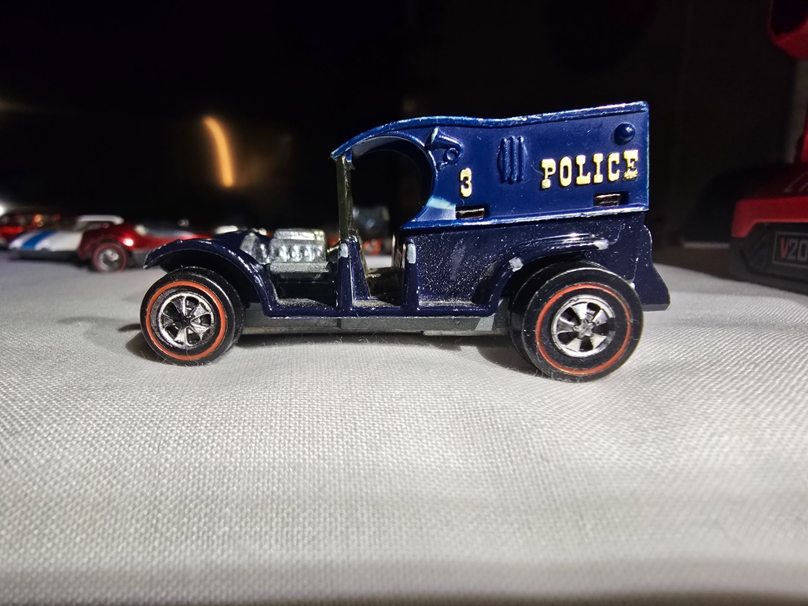 Vintage 1969 Hot Wheels Redline Paddy Wagon Blue Police Tampos White Interior