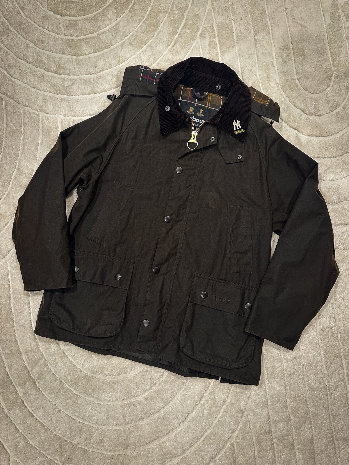 Barbour Waxed Jacket Mens 40 Olive Green Classic Bedale Cotton Coat Tartan Lined Barbour Waxed Jacket Mens 40 Olive Green Classic Bedale Cotton Coat Tartan Lined