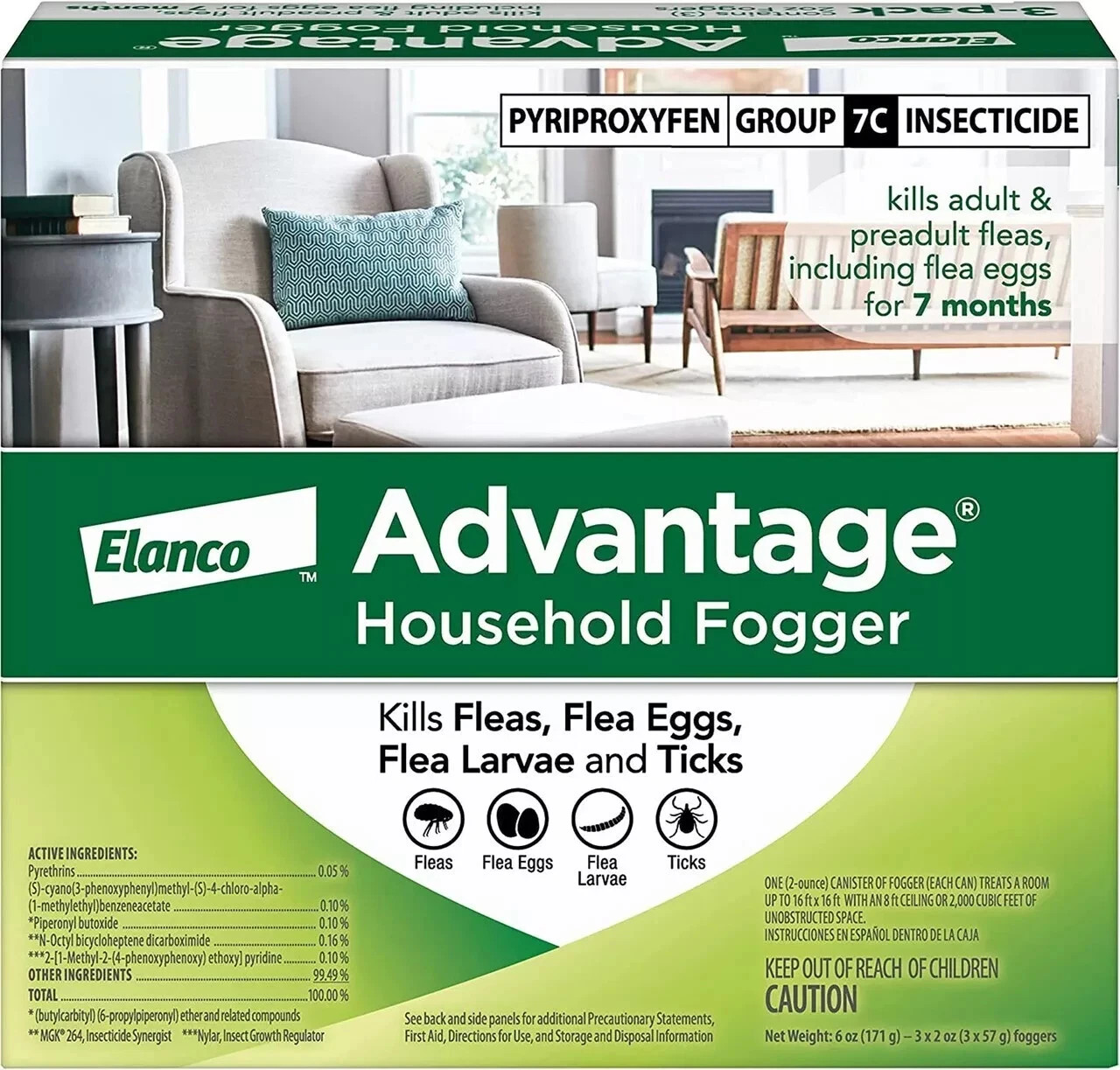 3 Pack Elanco Advantage Household Fogger Flea Tick Egg Killer 3 Count 2 oz Cans 3 Pack Elanco Advantage Household Fogger Flea Tick Egg Killer 3 Count 2 oz Cans