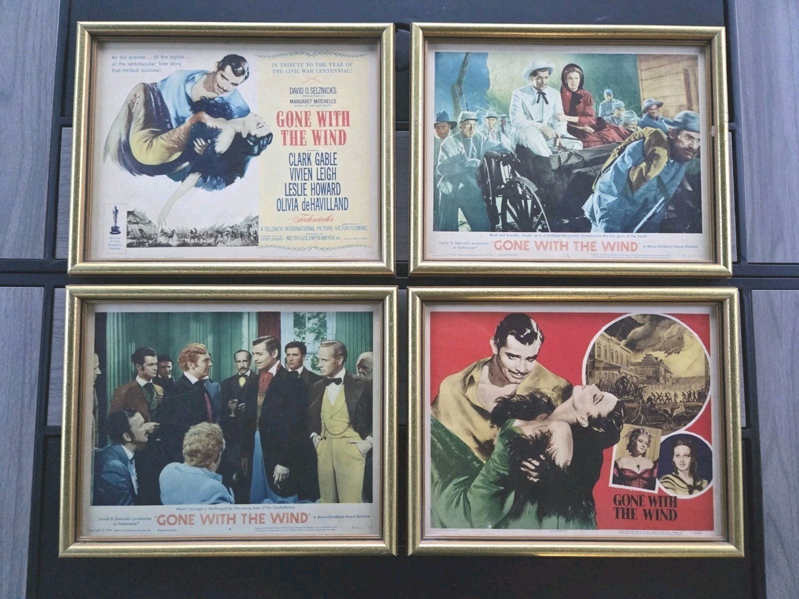 1947 1961 Gone With the Wind Original Lobby Cards Set 4 Framed Clark Gable