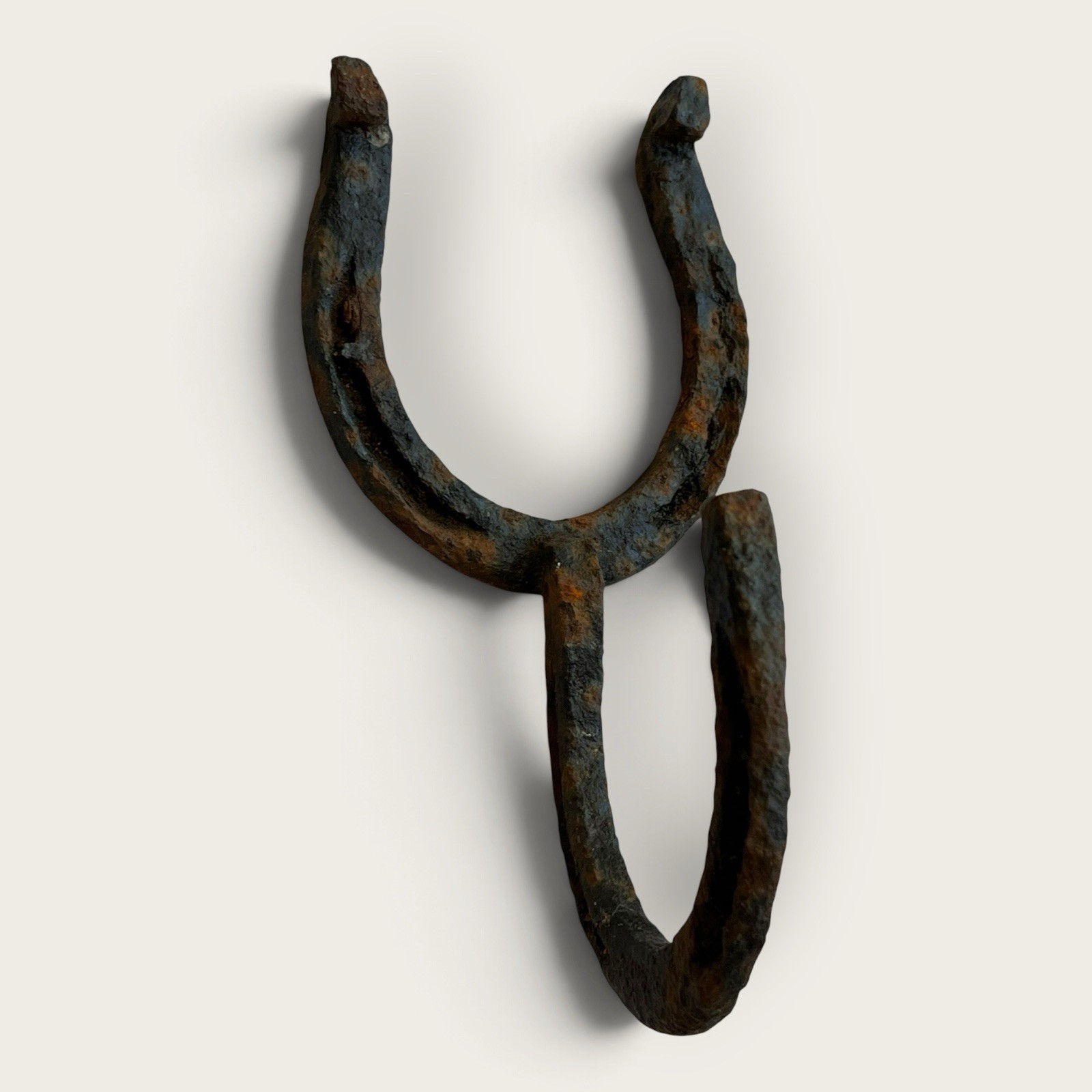 Antique Welded Horseshoe Wall Hook | Old & Rusty Folk Art 7” Hat Coat Hook