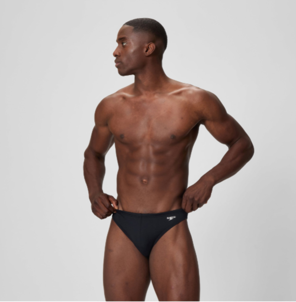Speedo Men's Solid 1.5 Inch Swim Brief - Black Competitive Swimwear