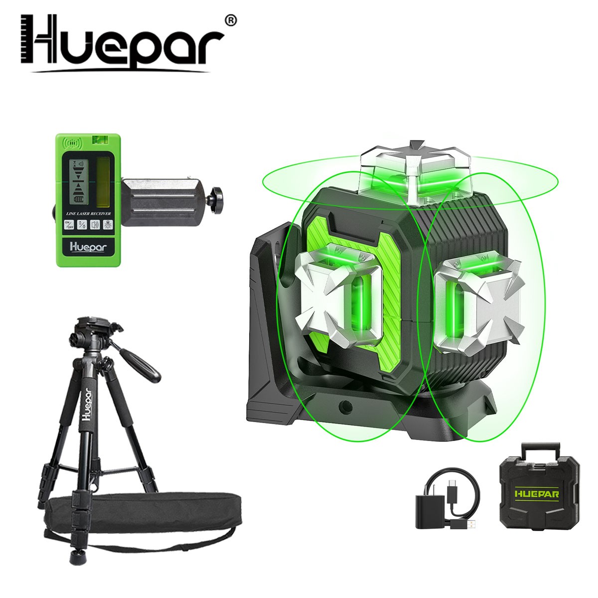 Huepar 12 Line Green Self-leveling Laser Level Pulse Mode SE13CG+Receiver+Tripod Huepar 12 Line Green Self-leveling Laser Level Pulse Mode SE13CG+Receiver+Tripod