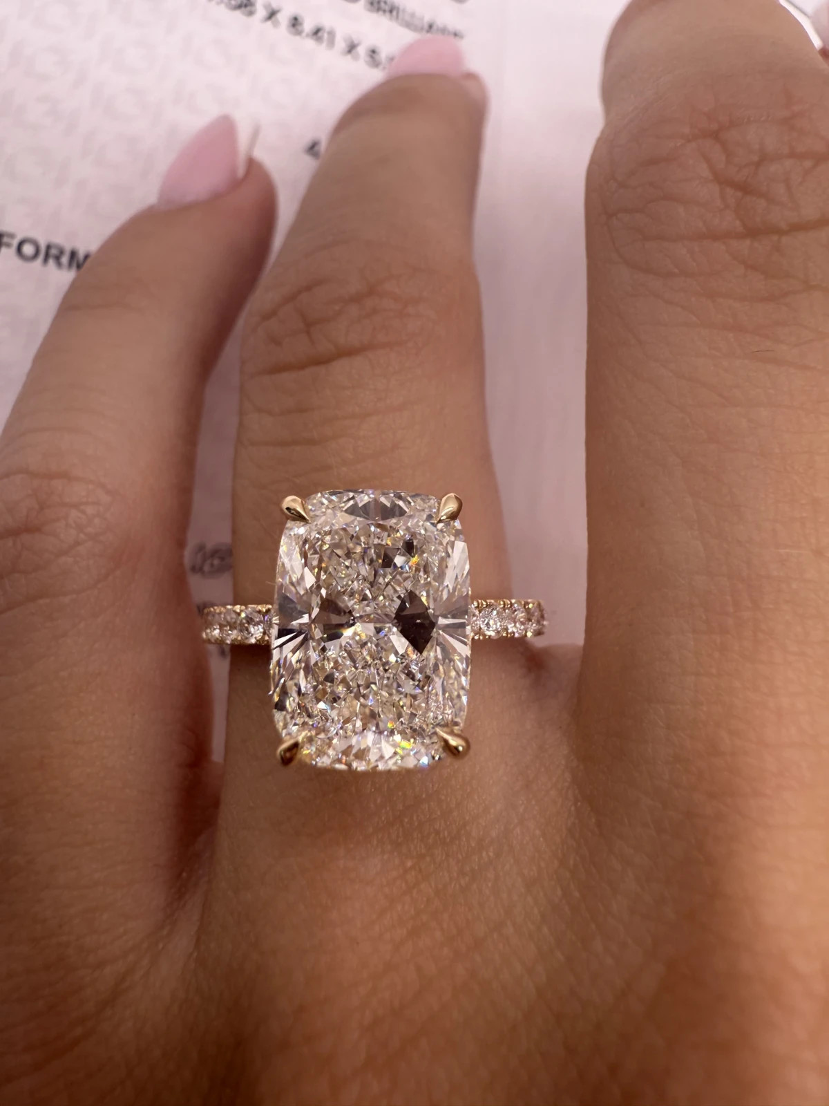 4.20 Ct Elongated Cushion VS1 Lab Grown Diamond Engagement Ring 14K Yellow Gold