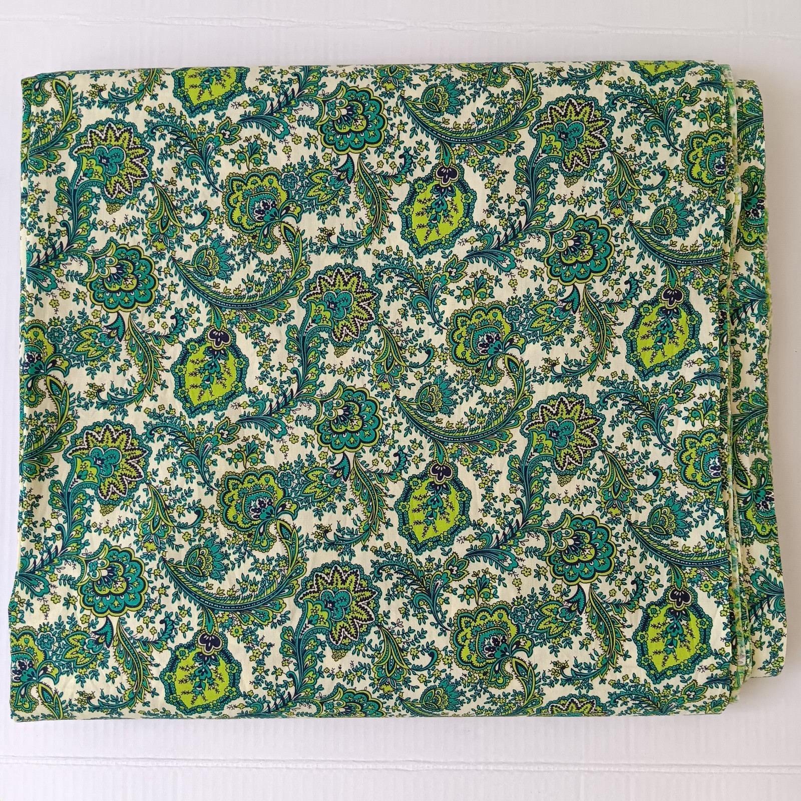Vintage Mid-Century Teal Floral Paisley Cotton Feed Sack Fabric BTY x 35\