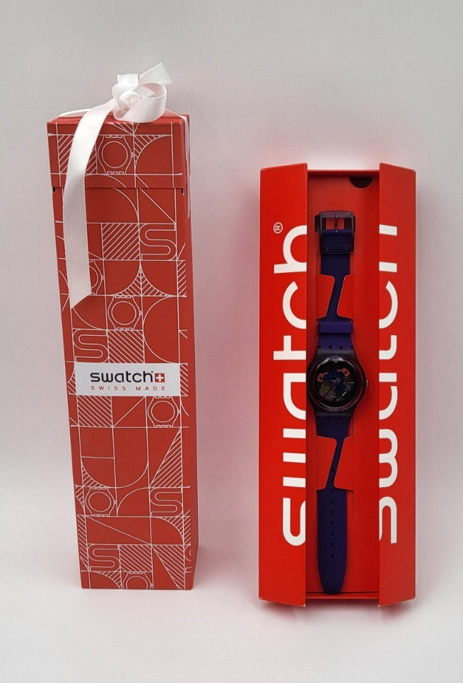 Swatch PURPLE LACQUERED SUOV100 New Gent Swiss Quartz Purple Watch 41mm
