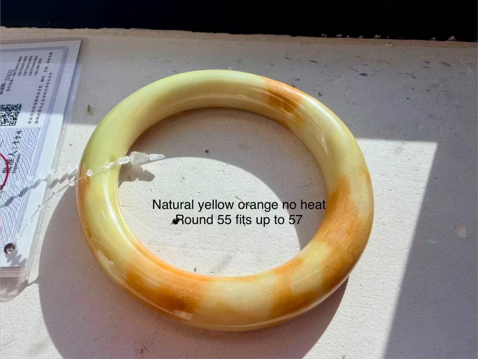 jadeite Burma Bangle 55 yellow orange Type A Burmese jade no heat jadeite Burma Bangle 55 yellow orange Type A Burmese jade no heat