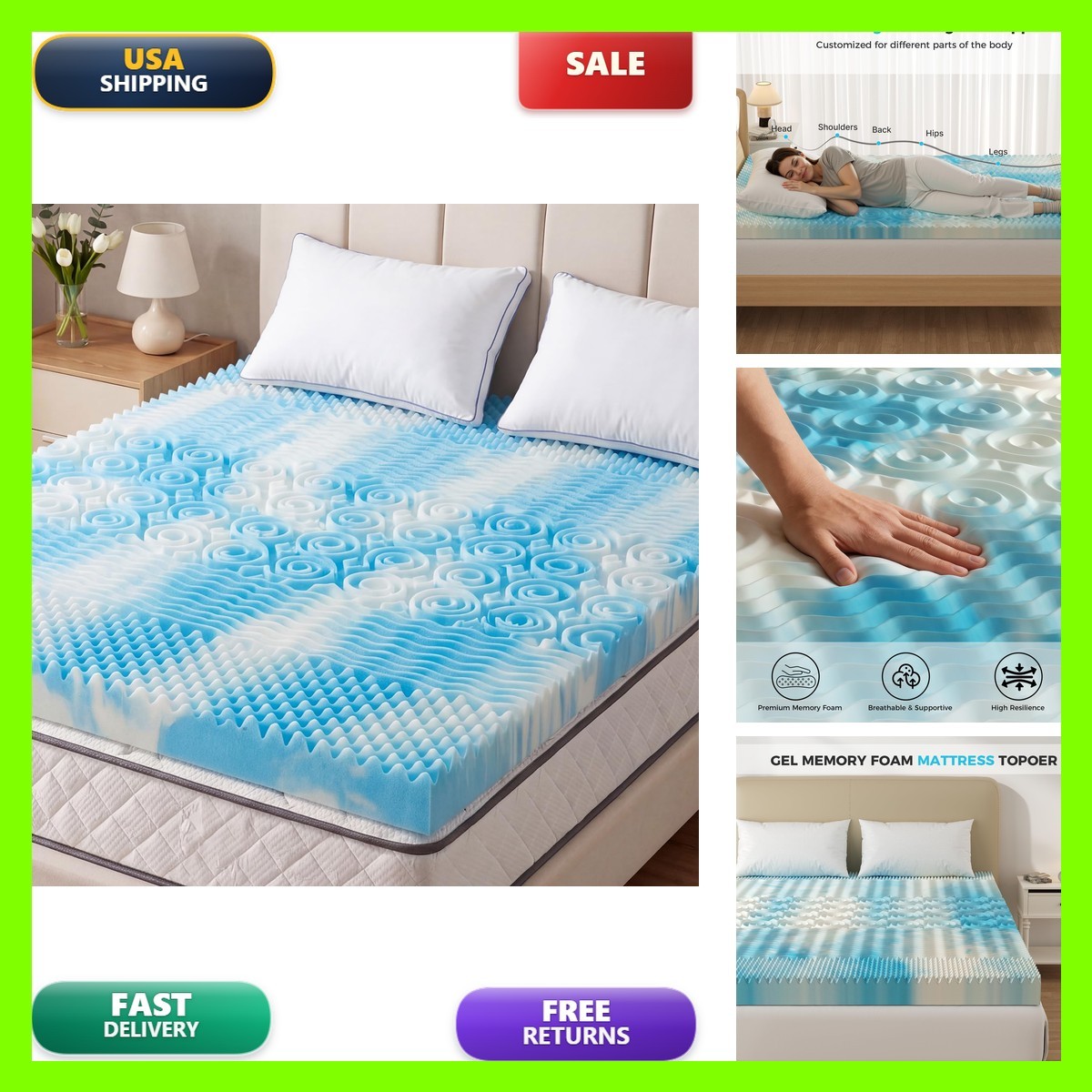 DUMOS 3 Inch Memory Foam Mattress Topper Queen, 5-Zone Cooling Gel Infused DUMOS 3 Inch Memory Foam Mattress Topper Queen, 5-Zone Cooling Gel Infused