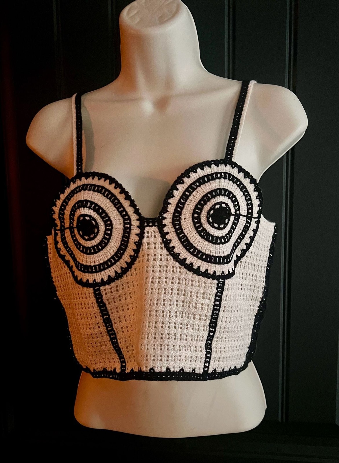 Zara Crochet Corset Top Medium Black Cream Zara Crochet Corset Top Medium Black Cream