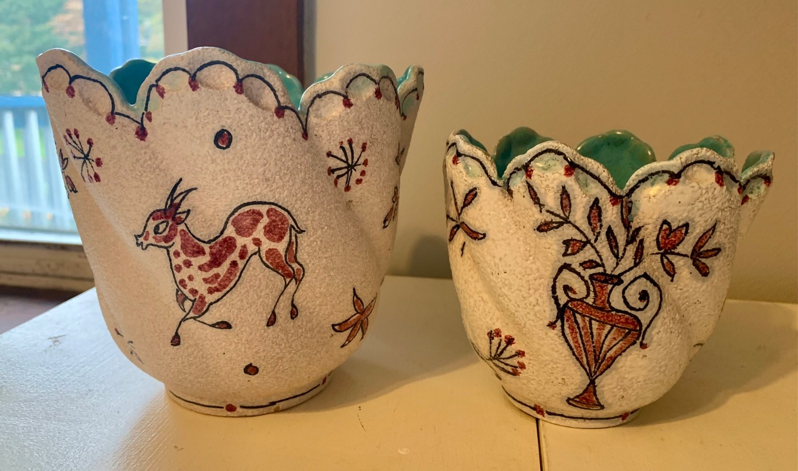 Vintage MCM Fratelli Fanciullacci pottery planter two piece set, animal motif Vintage MCM Fratelli Fanciullacci pottery planter two piece set, animal motif