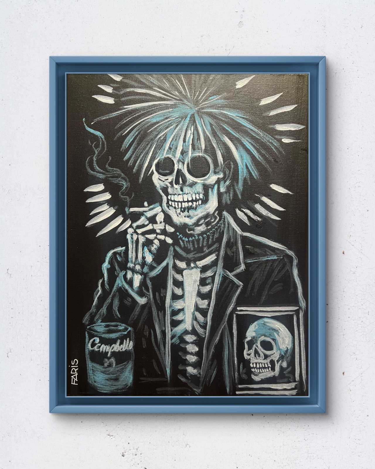 Faris Original 12x16 Expressionist Skeleton Andy Warhol Campbell\'s Painting