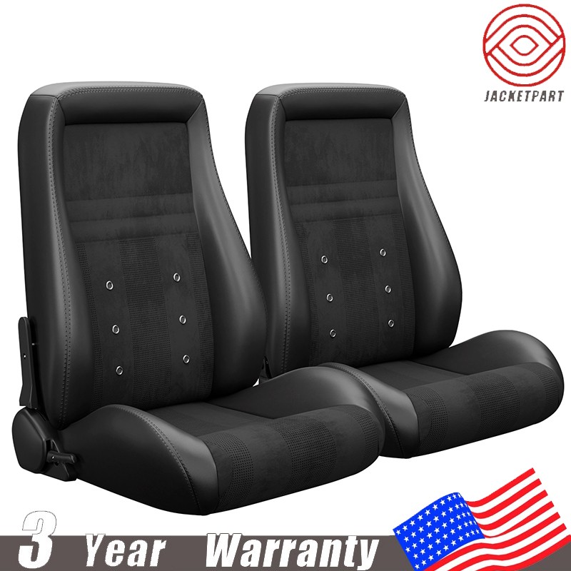 2pcs Bucket Racing Seats PVC Leather Reclinable w/ Slider for Buick Vintage Car