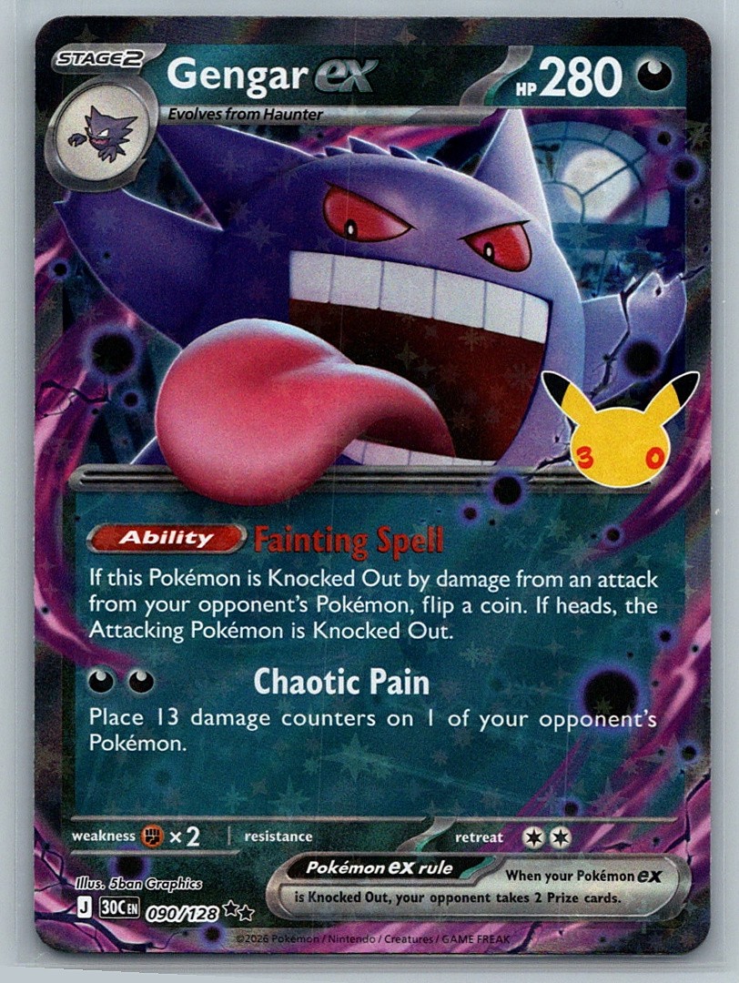 Gengar ex 090/128 Holo NM Pokemon Card 30th Celebration