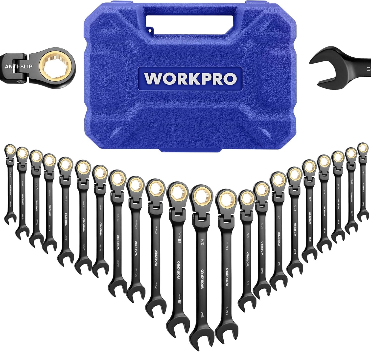 WORKPRO 22-piece ratchet wrench set, black electrophoretic coating WORKPRO 22-piece ratchet wrench set, black electrophoretic coating