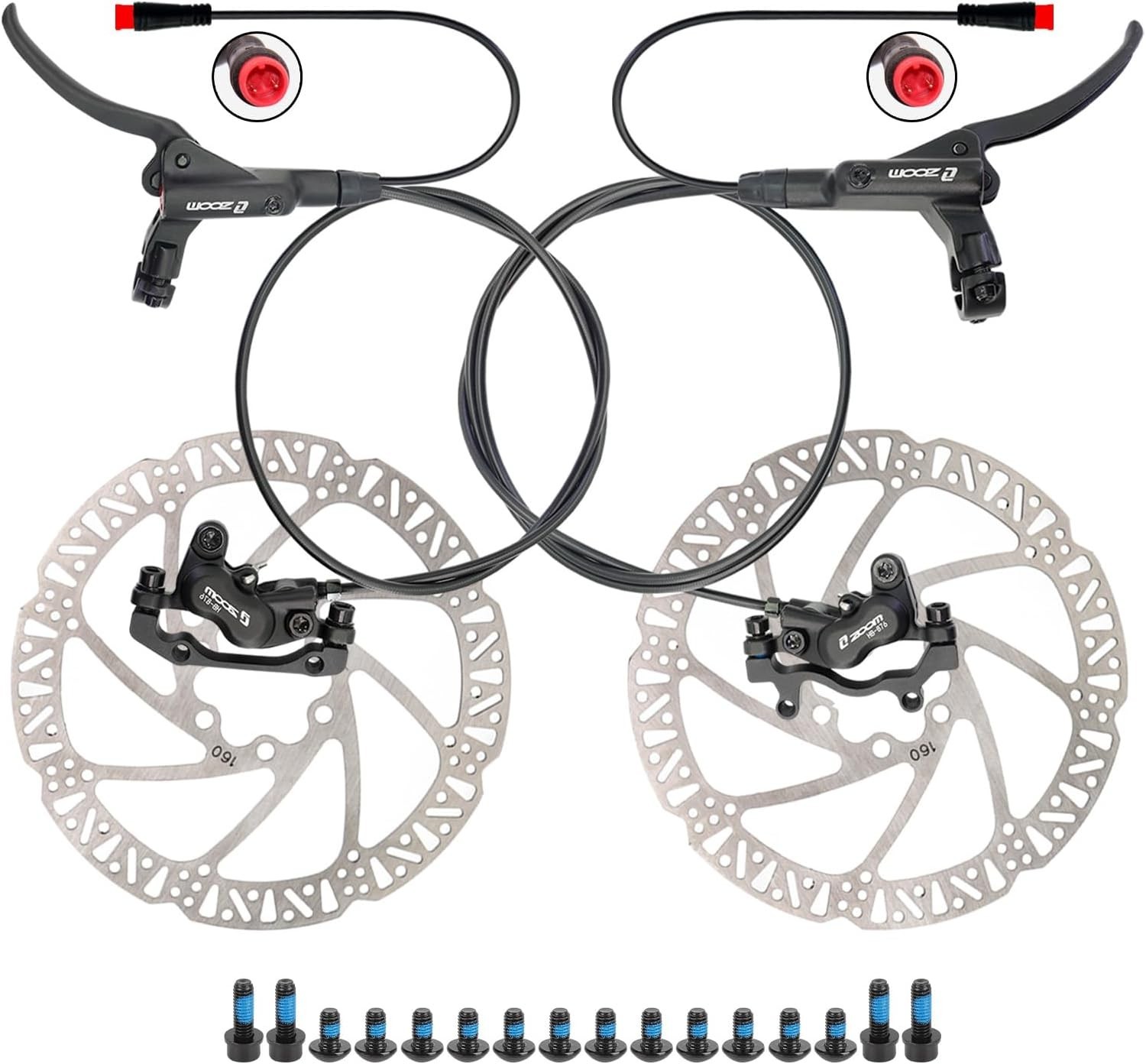 Zoom HB876E Hydraulic E-Bike Brake Kit 4-Piston Calipers Pre-Bled 160mm Rotors Zoom HB876E Hydraulic E-Bike Brake Kit 4-Piston Calipers Pre-Bled 160mm Rotors
