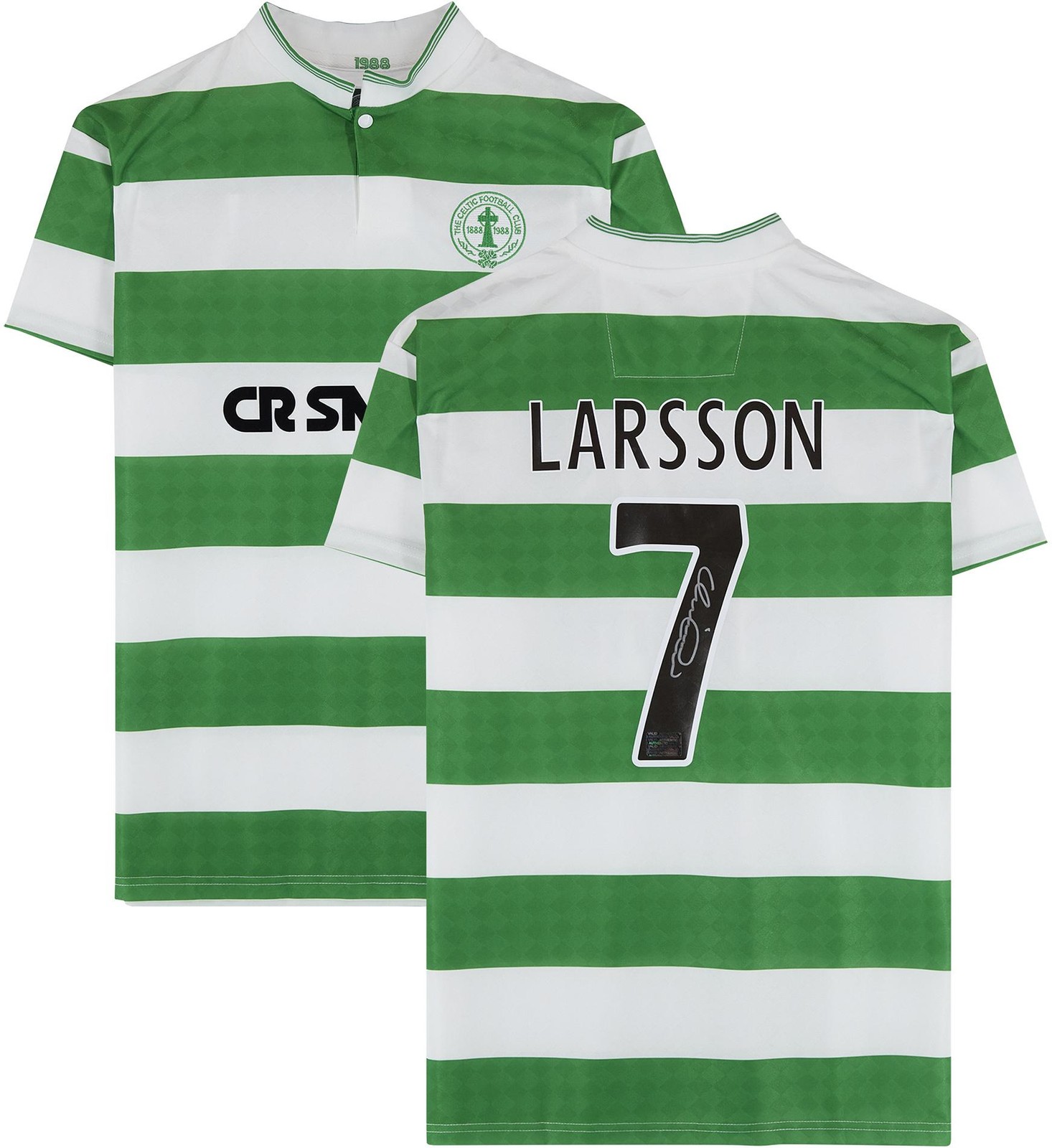 Henrik Larsson Celtic Signed Retro Green and White Home Jersey - Signed on Back