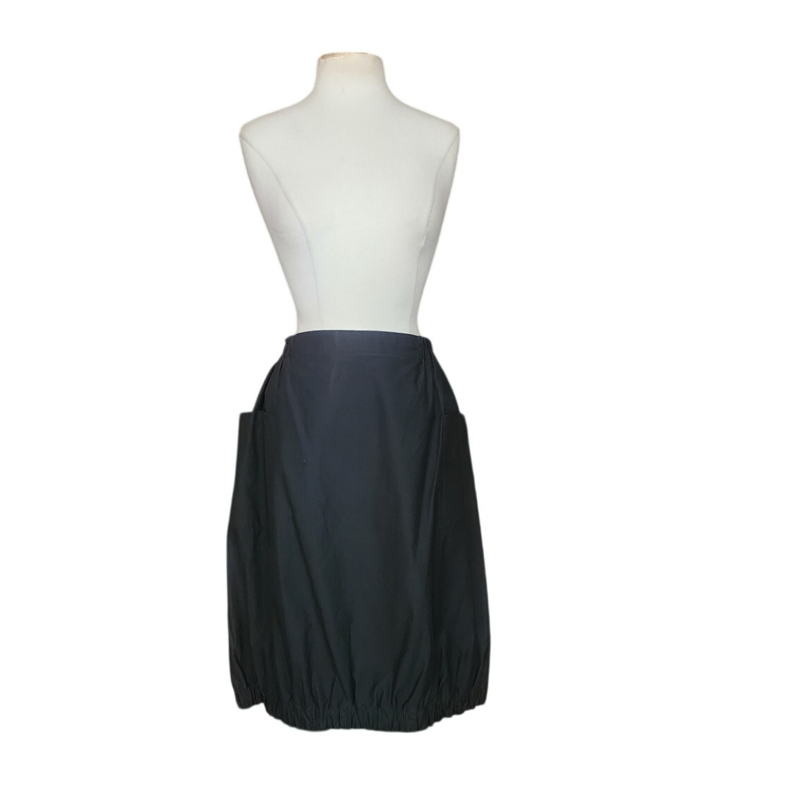 Vintage VUOKKO Finland Skirt Black Cotton Bubble Elastic Hem Pockets Avant Garde