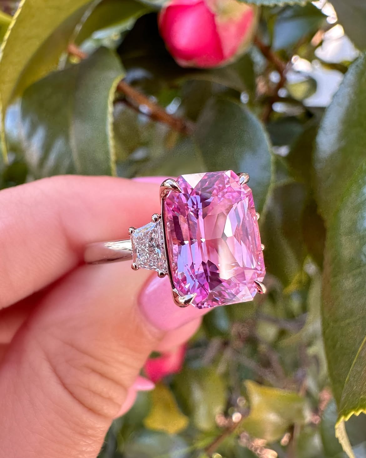 Elegant 6.30 Ct Cushion Cut Pink Sapphire Diamond Engagement Ring 14K White Gold