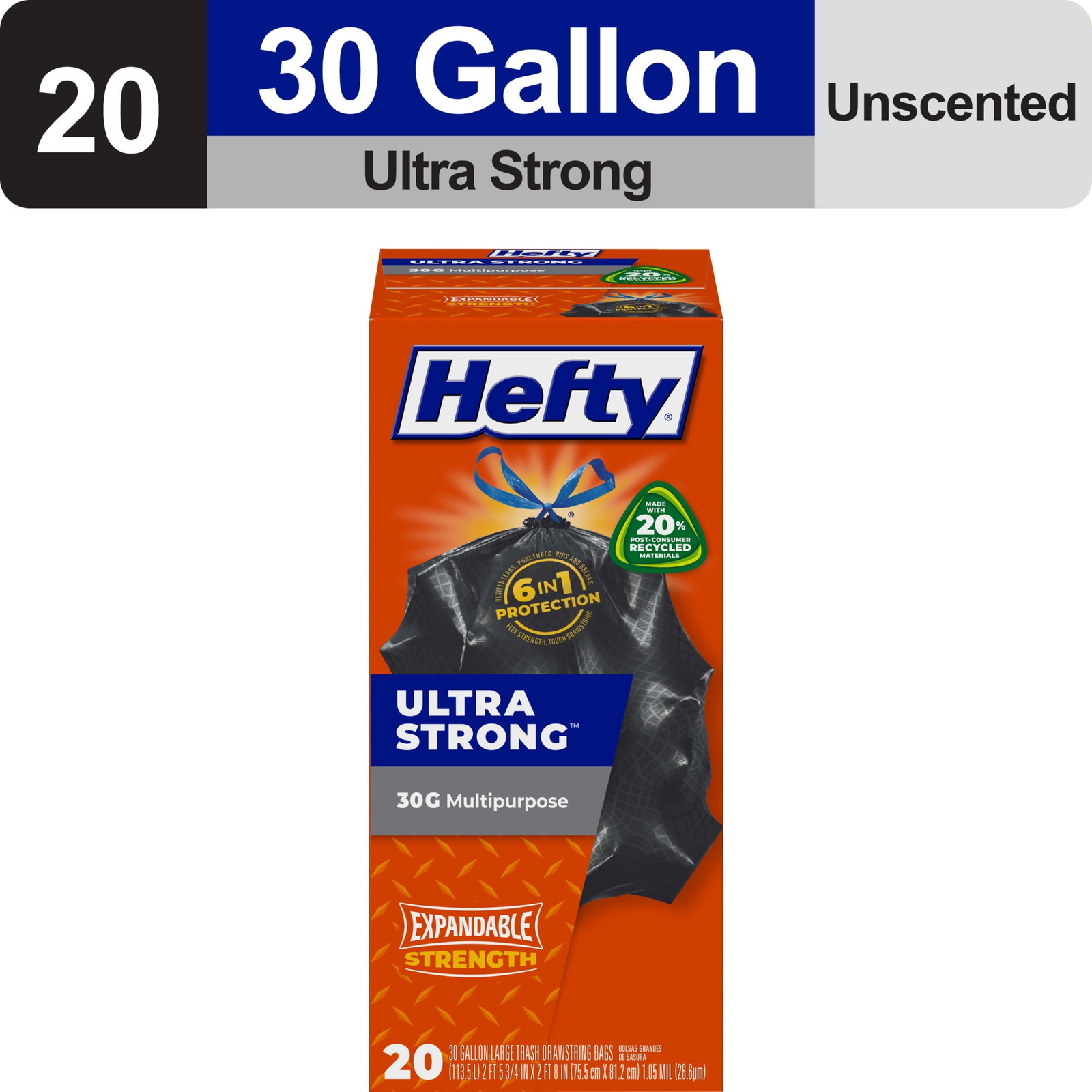 Ultra Strong Multipurpose Large Trash Bags, Black, Unscented,30 gallon,20 Count Ultra Strong Multipurpose Large Trash Bags, Black, Unscented,30 gallon,20 Count