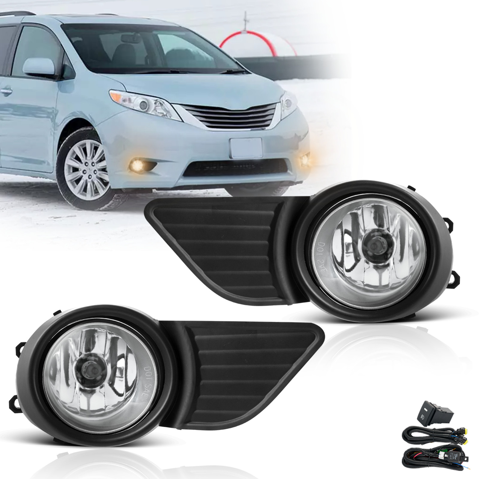 Fog Lights Assembly for 2011-2017 Toyota Sienna with Wiring & Switch Fog Lights Assembly for 2011-2017 Toyota Sienna with Wiring & Switch