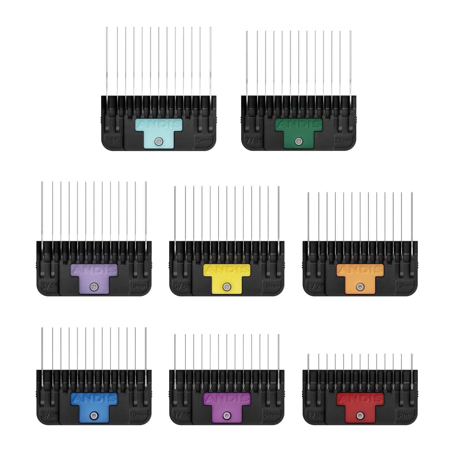 Andis Premium Clip Comb Set, 8 Color-Coded Hair Clipper Combs Andis Premium Clip Comb Set, 8 Color-Coded Hair Clipper Combs