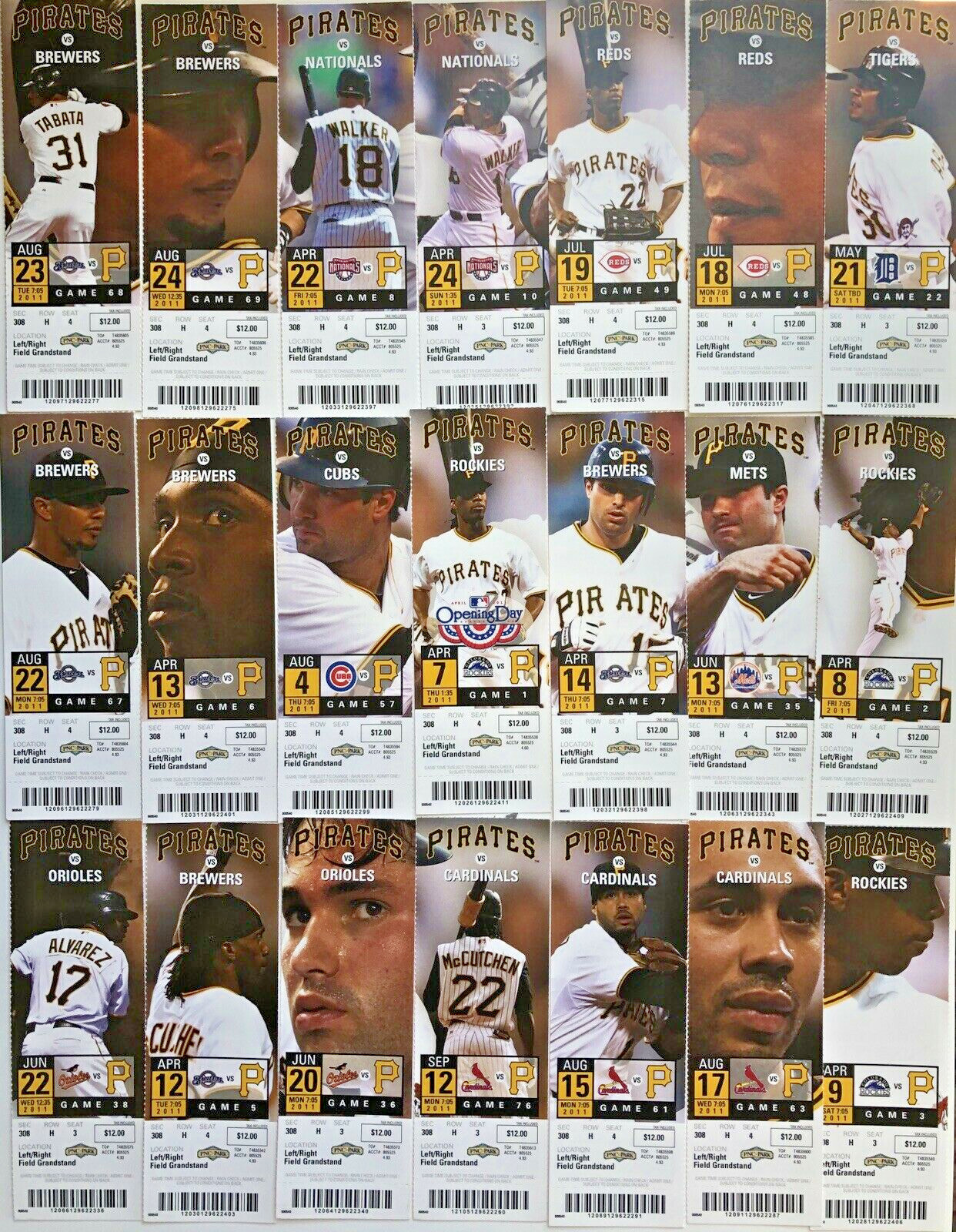2010-2011-2012-2013-2014 Pittsburgh Pirates Season Ticket Stubs Mint Condition