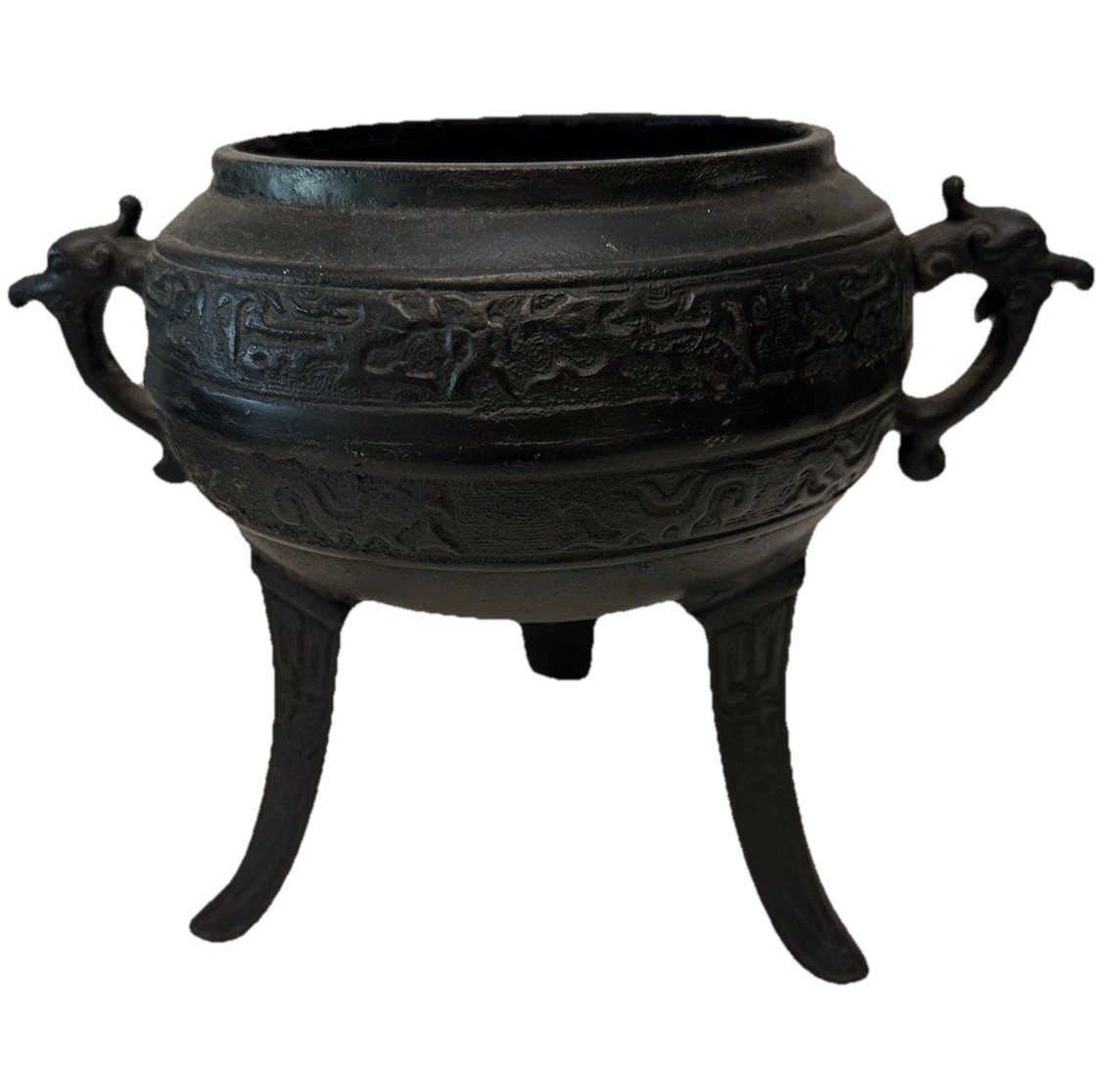 Antique HEAVY cast Iron black Rate Japanese Tripod Ding Incense holder Dragon Antique HEAVY cast Iron black Rate Japanese Tripod Ding Incense holder Dragon