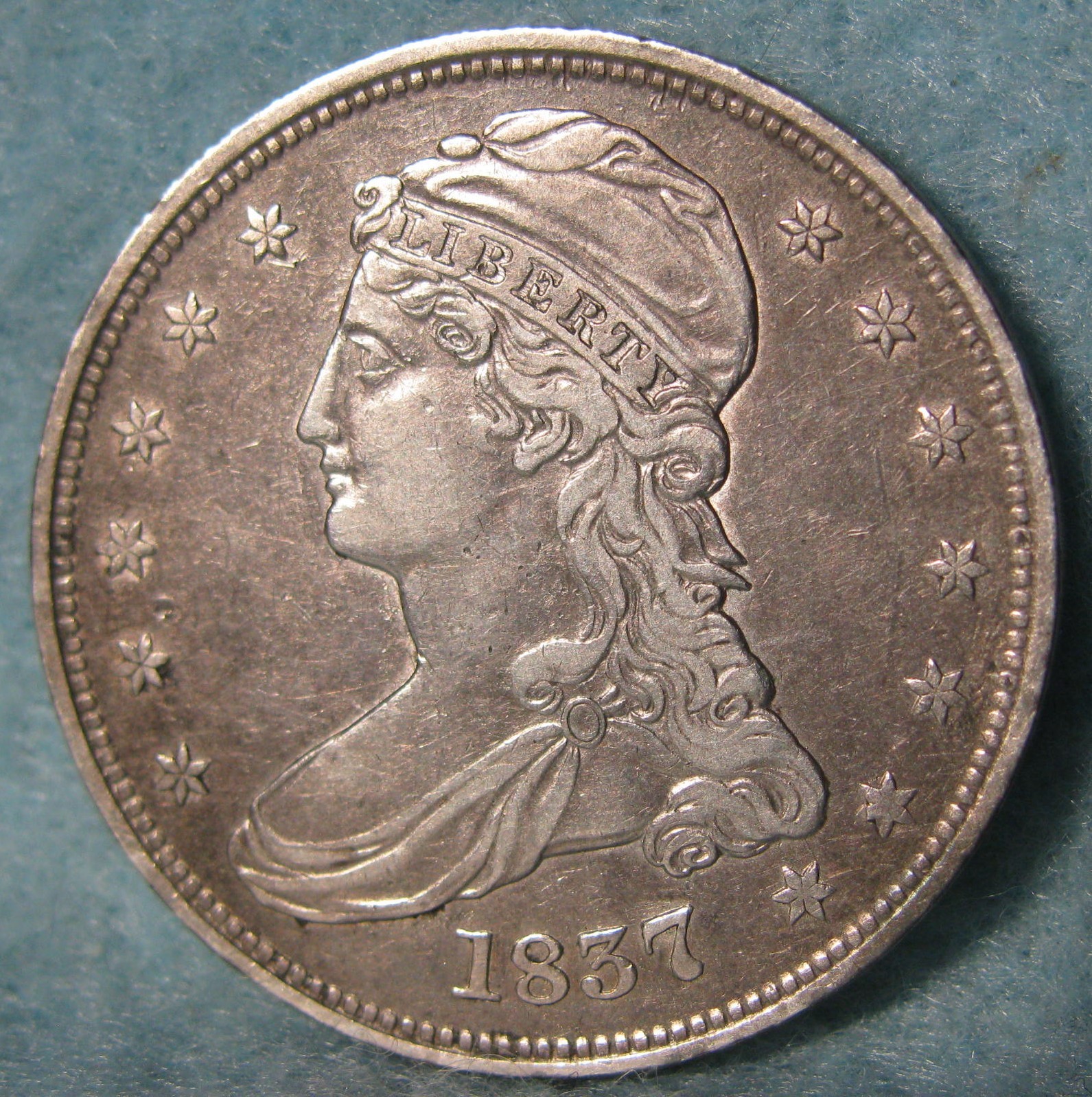 1837 Reeded Edge Capped Bust Silver Half Dollar High Grade Rotated Rev Coin #652