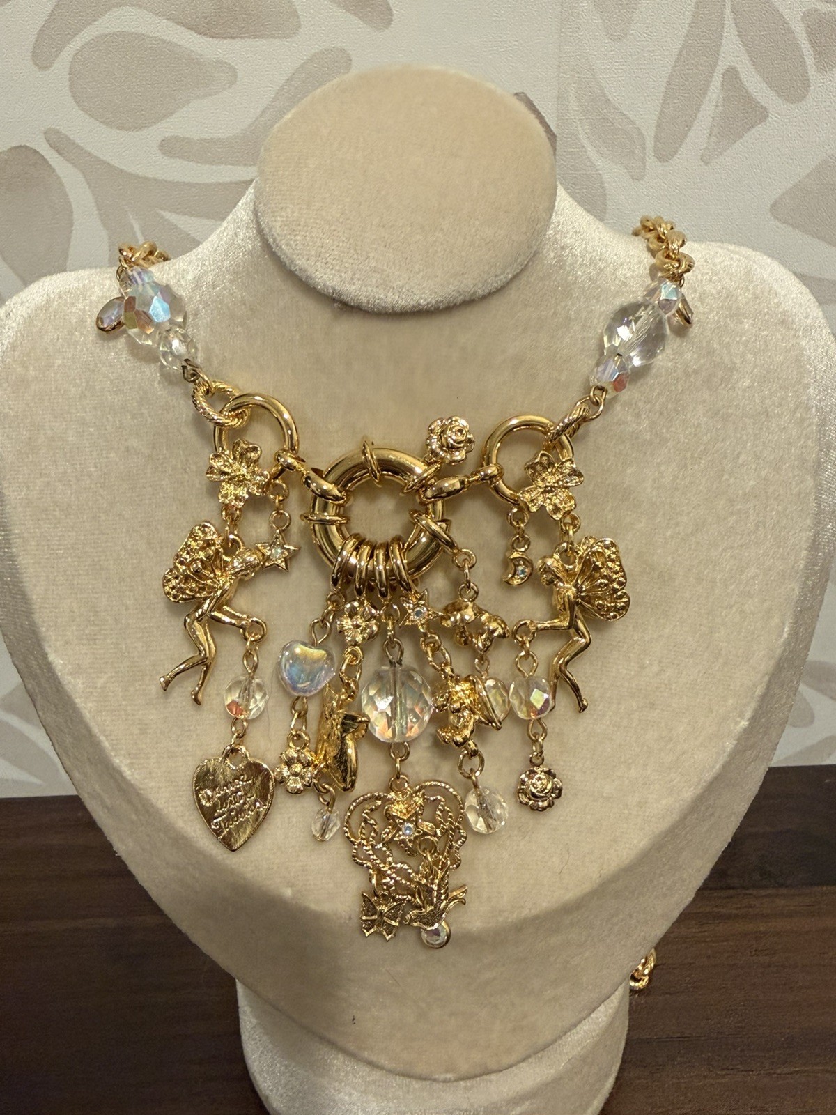 VTG Kirks Folly Fairy Dream Catcher Necklace Fairies Dangling Charm Crystal VTG Kirks Folly Fairy Dream Catcher Necklace Fairies Dangling Charm Crystal