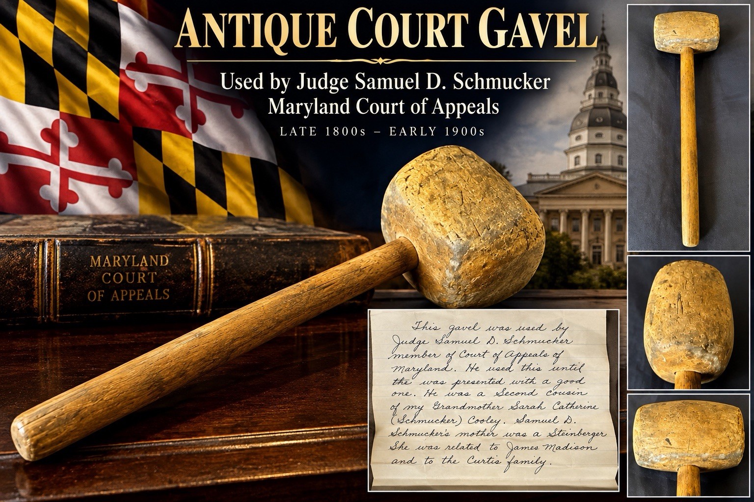 Maryland Court Of Appeals Judge  Samuel D Schmucker Gavel James Madison