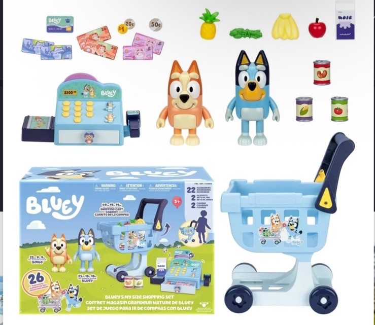 Bluey\'s My Size Shopping Cart 26 Piece With Cart Bingo Bluey\'s My Size Shopping Cart 26 Piece With Cart Bingo