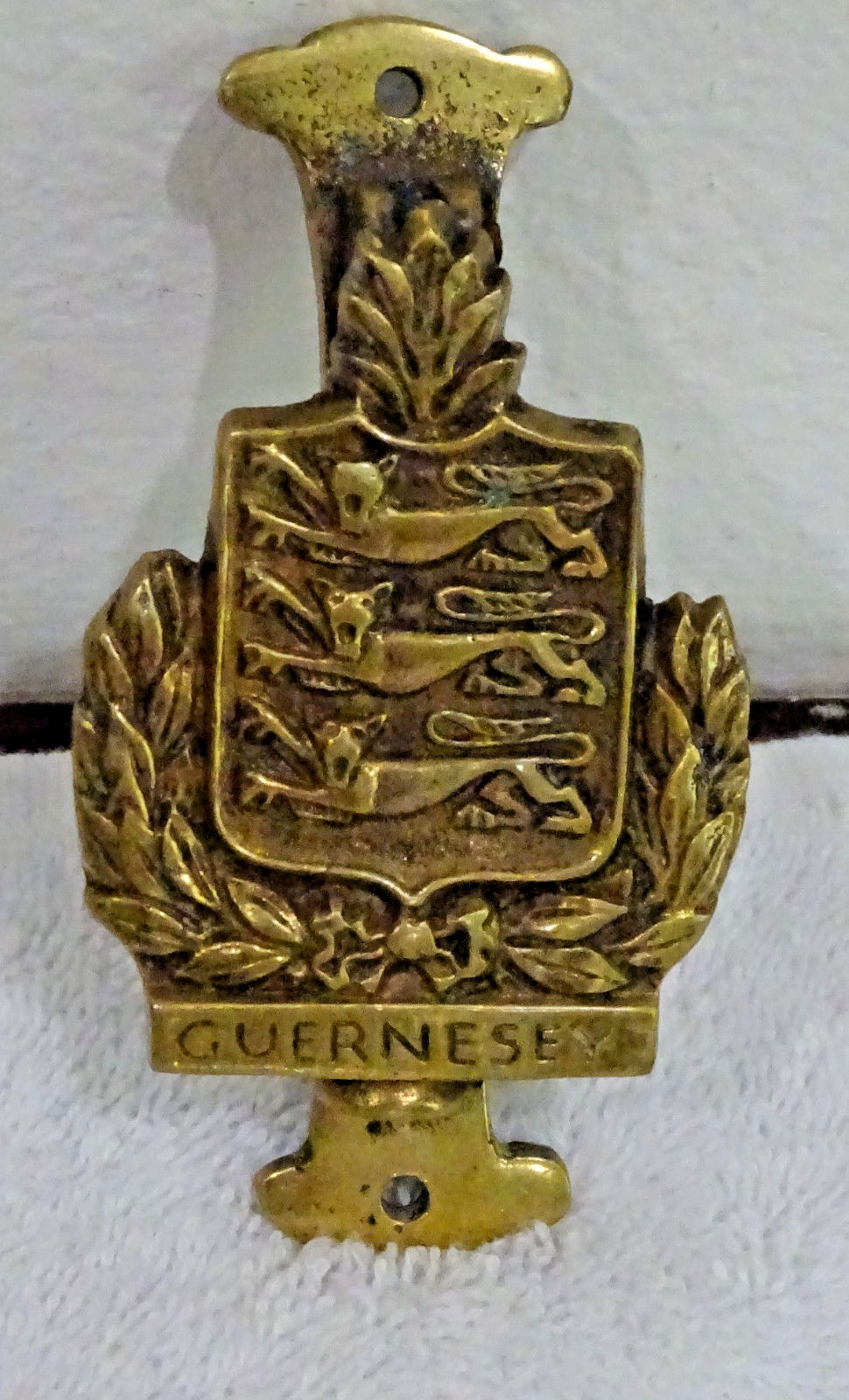 Rare Antique Guernsey Brass Door Knocker Coat of Arms Channel Islands England