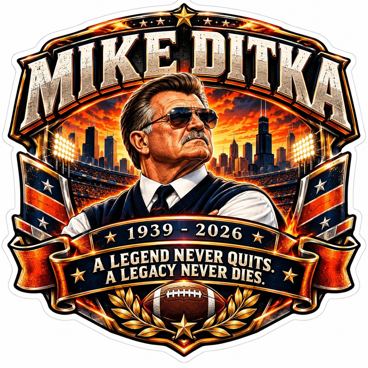 Mike Ditka Memorial Tribute Sticker Decal Laptop Water Bottle Tumber Window Mike Ditka Memorial Tribute Sticker Decal Laptop Water Bottle Tumber Window