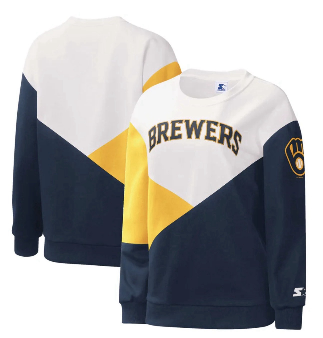 Women\'s Milwaukee Brewers Starter White/Navy Shutout Pullover Sweatshirt NWT S Women\'s Milwaukee Brewers Starter White/Navy Shutout Pullover Sweatshirt NWT S