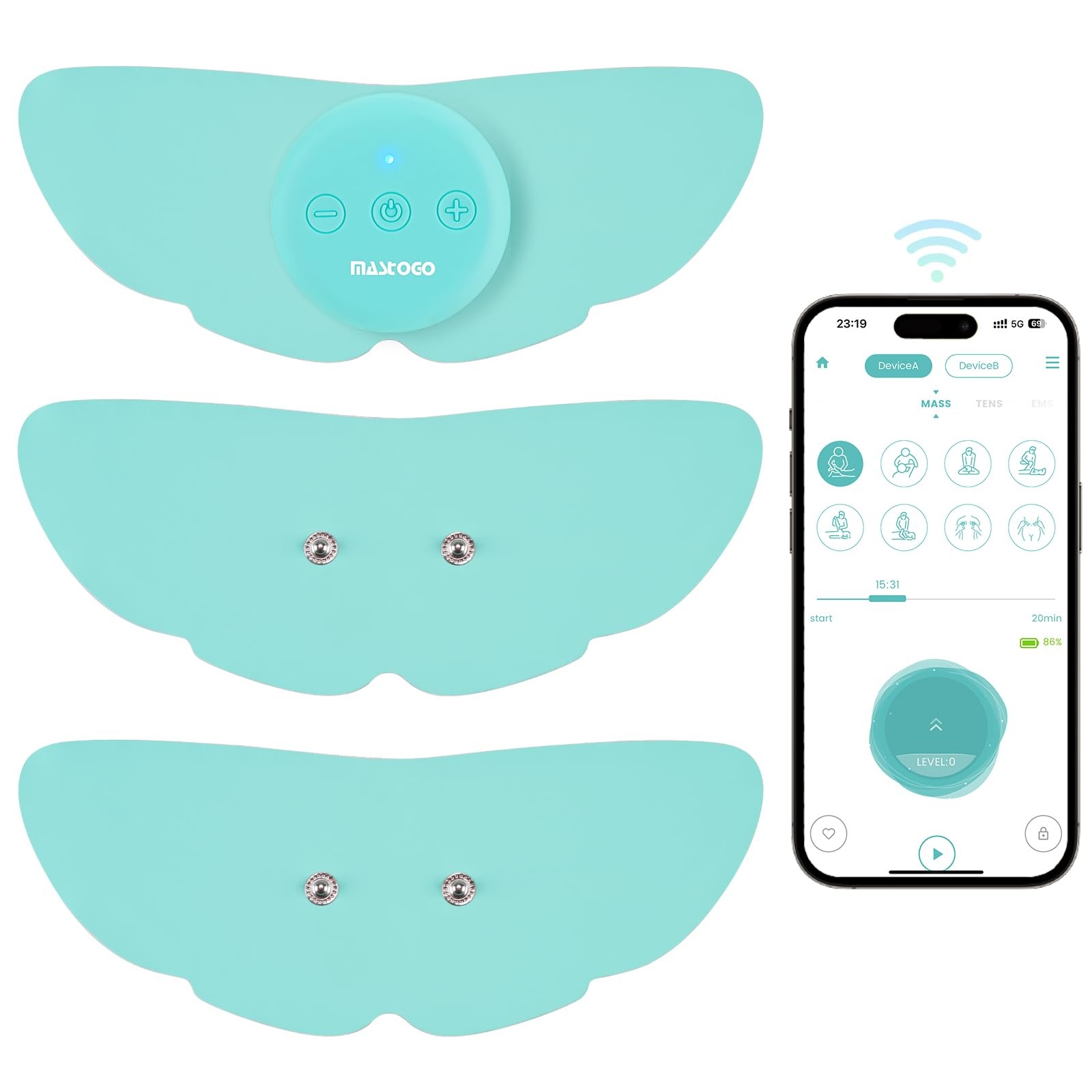MASTOGO 26 Mode Wireless TENS Unit, Effectively Relieve Blue