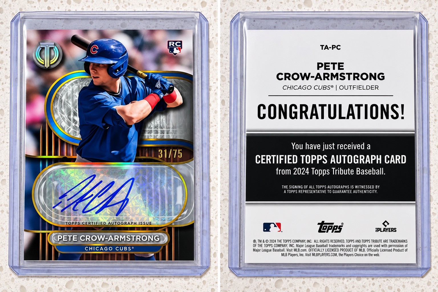 2024 Topps Tribute Pete Crow-Armstrong RC Auto /75 31/75 Cubs Rookie TA-PC