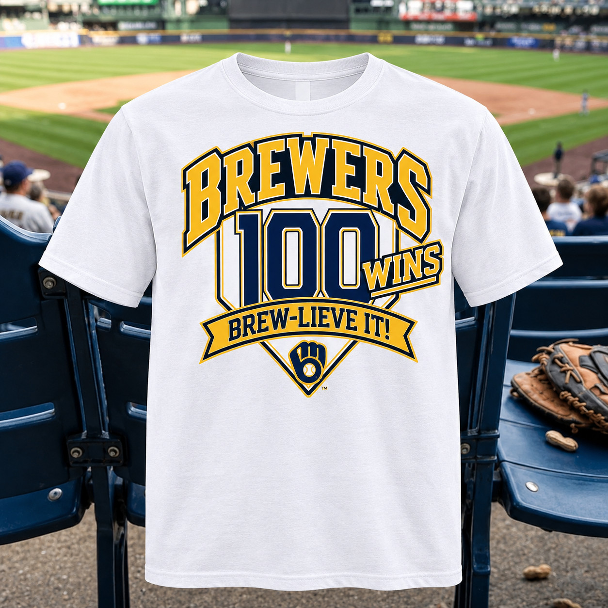 HOT Milwaukee Brewers 100 Wins Brew-Lieve It Fan Gift Shirt All Size