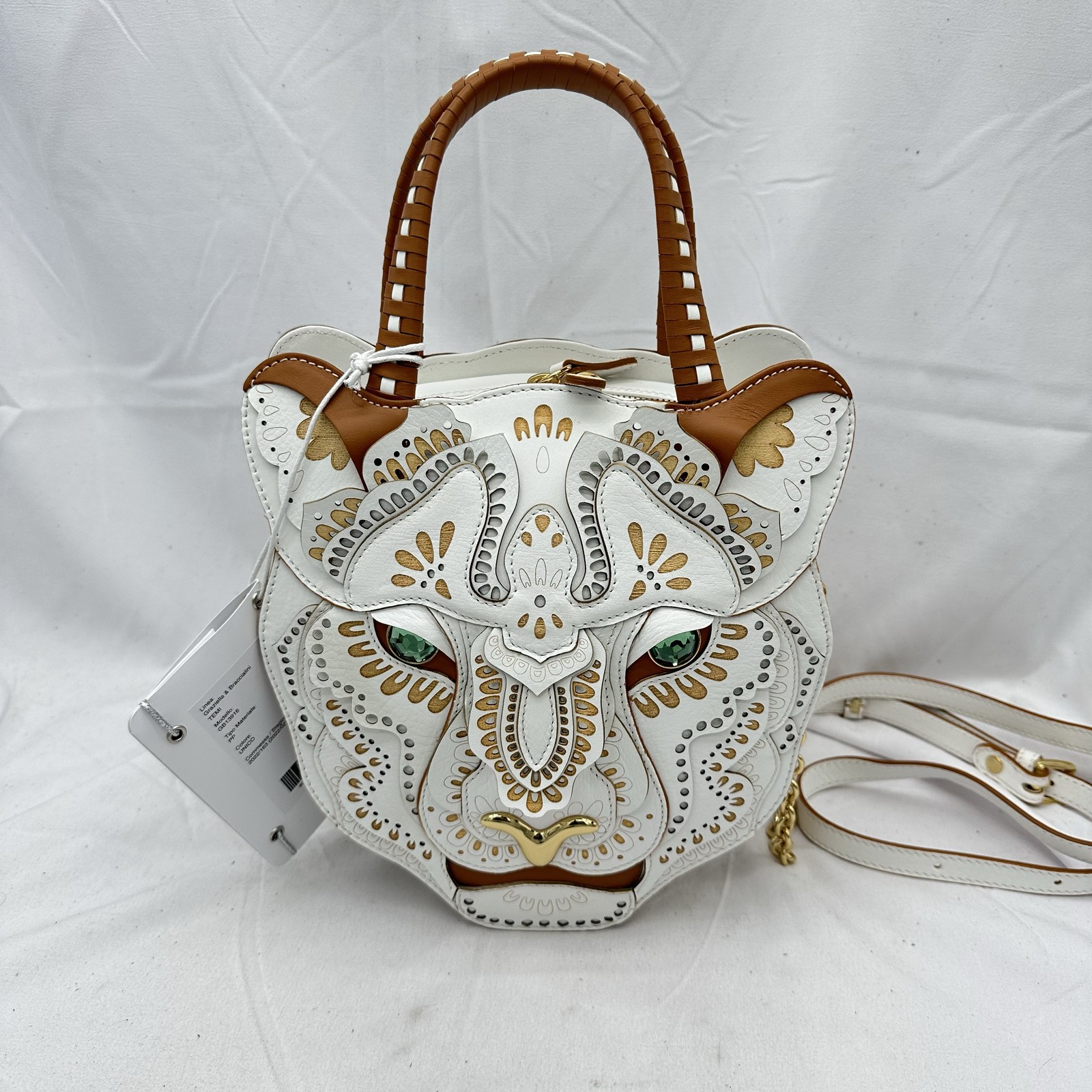 Braccialini Firenze Womens Tema Leopardo Crossbody Bag Leather White Multi