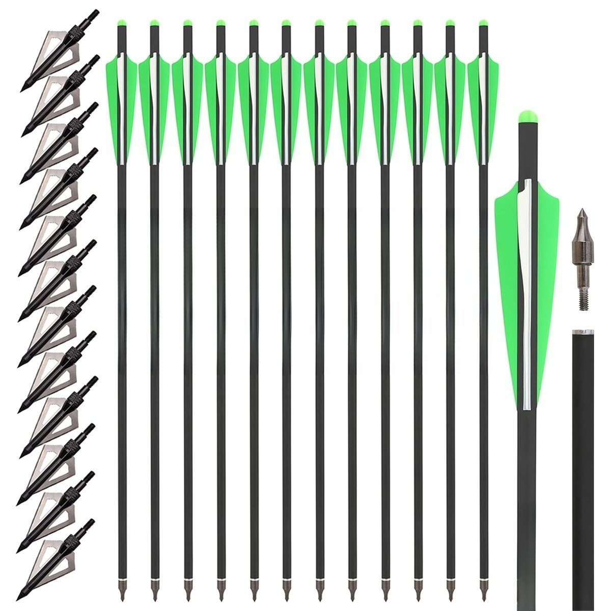 12Pcs 20in Carbon Crossbow Bolts OD 8.8mm with 12Pcs Broad Arrowhead for Hunting 12Pcs 20in Carbon Crossbow Bolts OD 8.8mm with 12Pcs Broad Arrowhead for Hunting